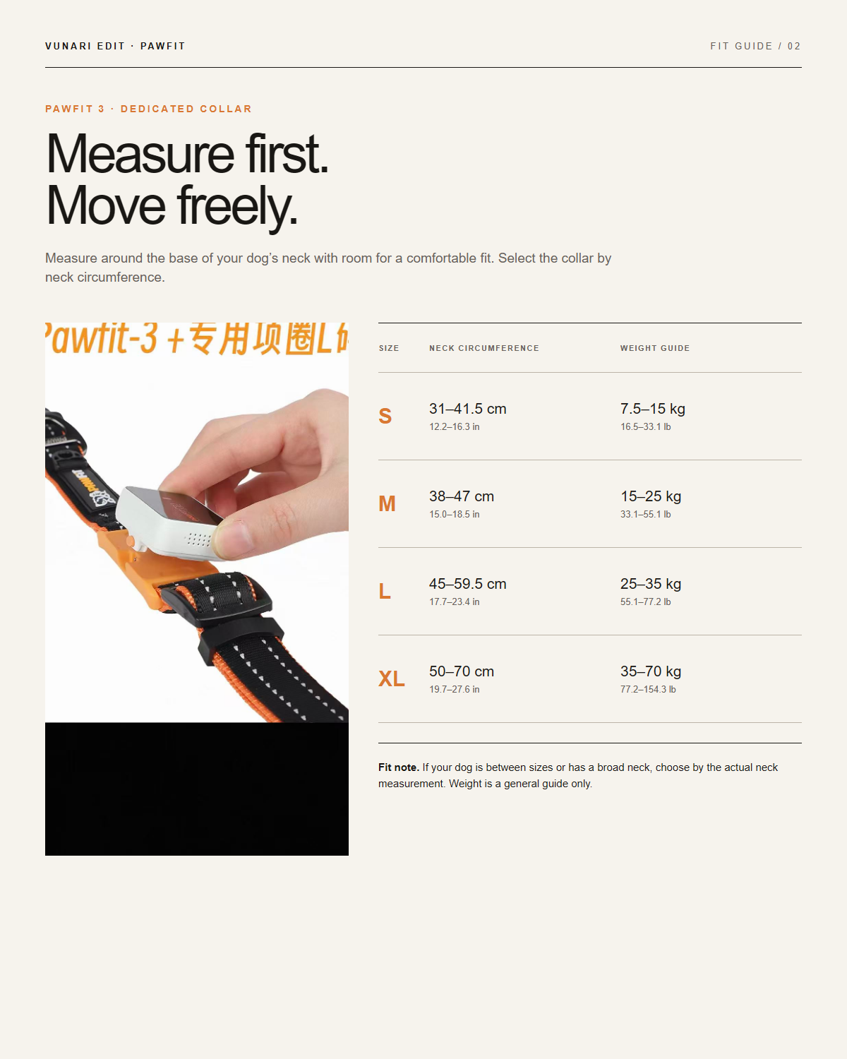 PAWFIT collar size guide