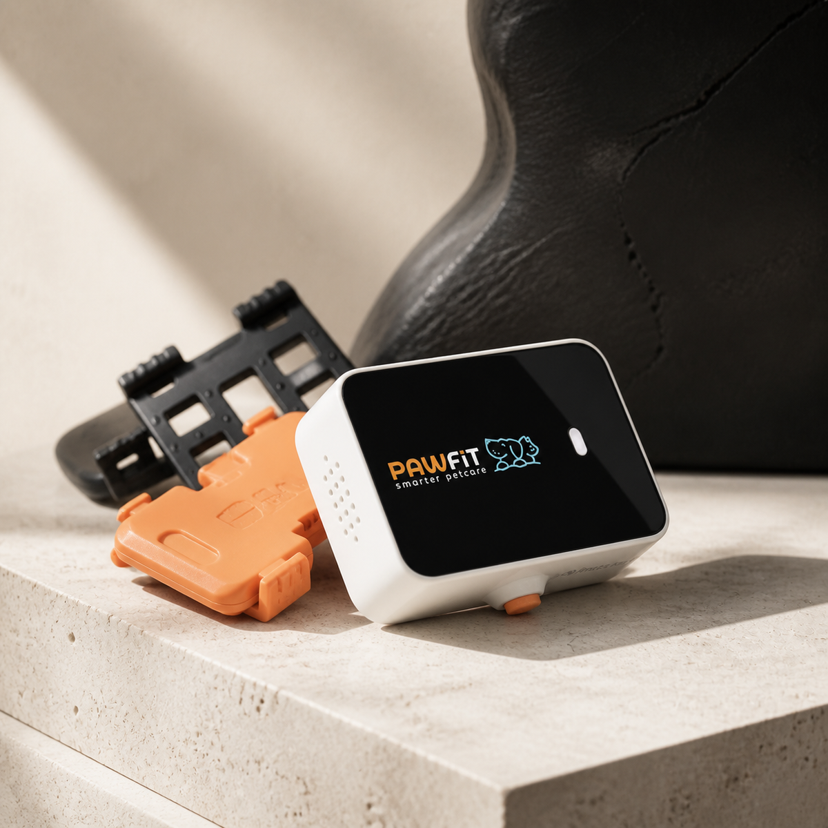 PAWFIT 3 GPS pet tracker in VUNARI editorial style