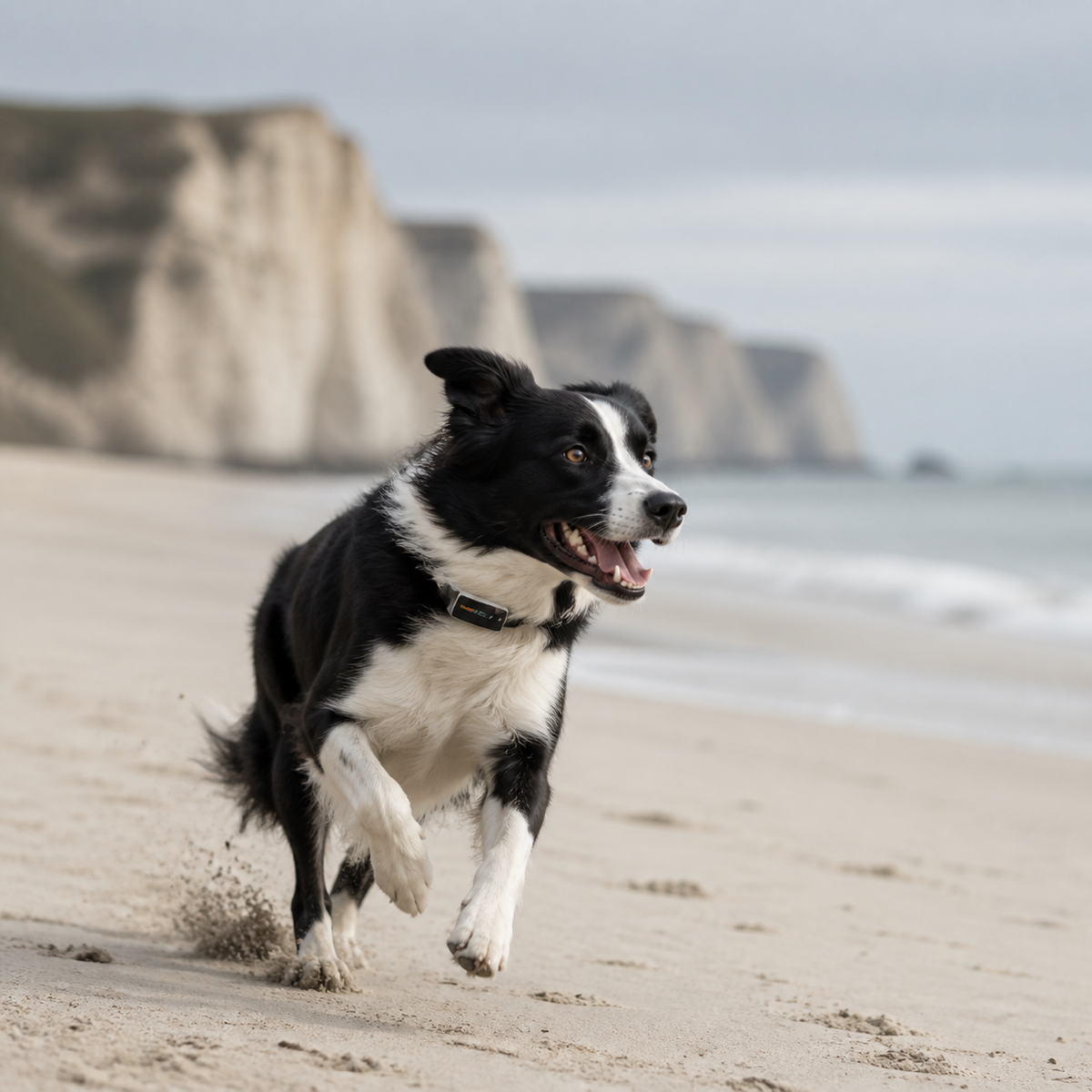 Border collie wearing PAWFIT 3 by the coast