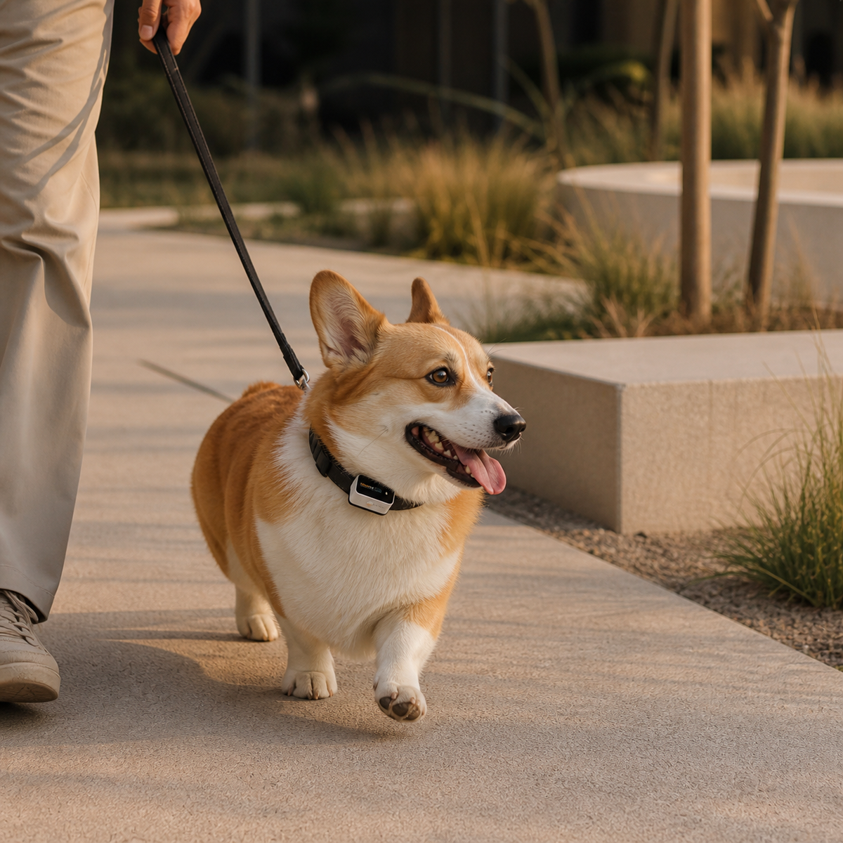 Corgi wearing PAWFIT 3 in a city park