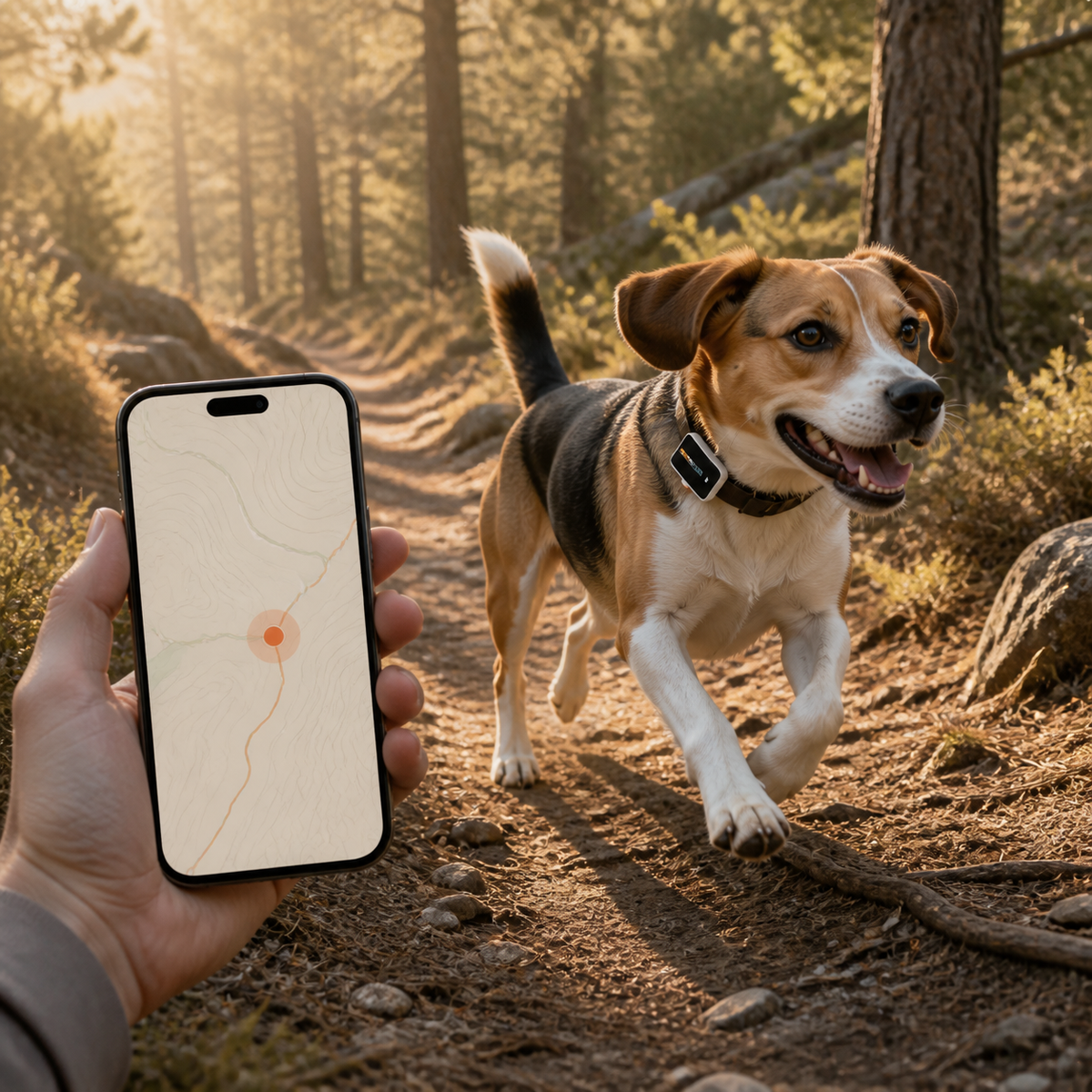 PAWFIT GPS tracking shown on a phone