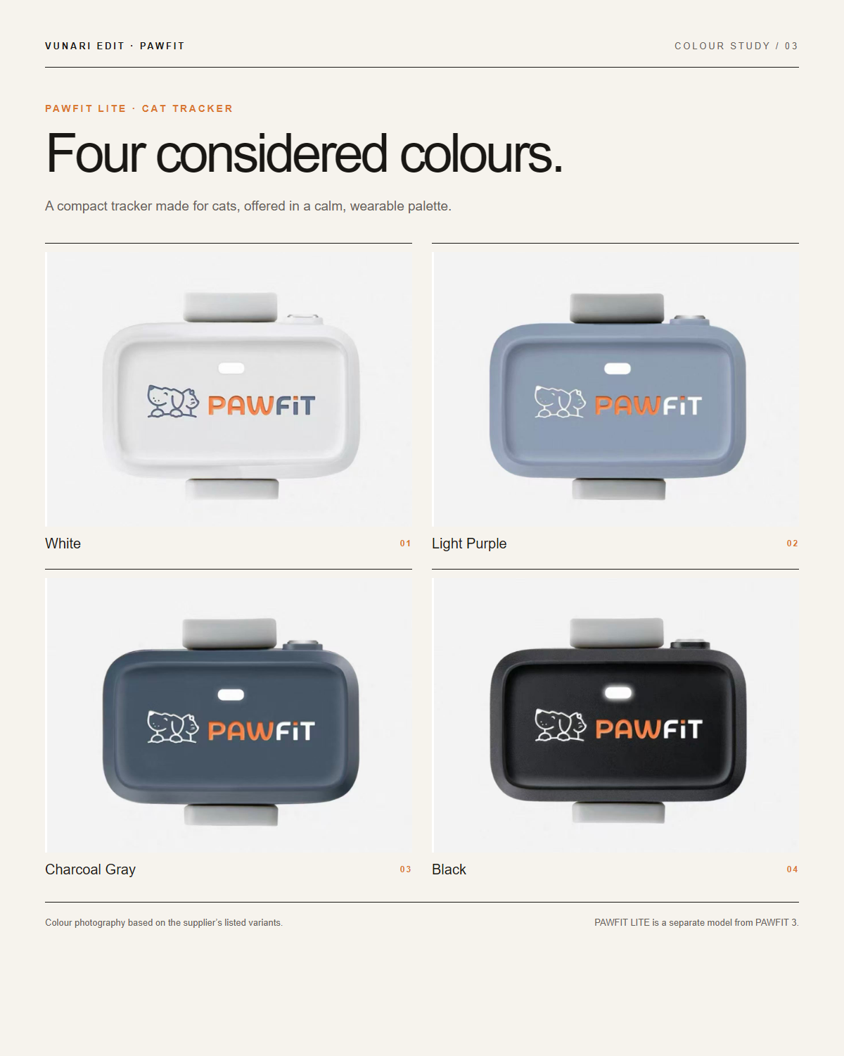PAWFIT Lite colours: White, Lilac, Charcoal and Black