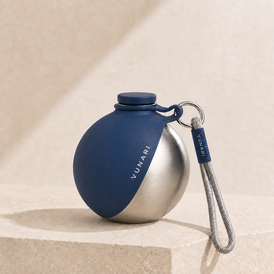 Vunari Orbit 285ml stainless steel pet water bottle in folded travel mode