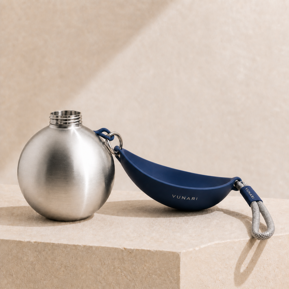 Vunari Orbit pet water bottle fully open with stainless steel body and silicone drinking trough